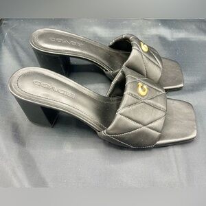 Coach Holly Block Heel Sandal - Black with Gold Hardware- Women’s Size 9